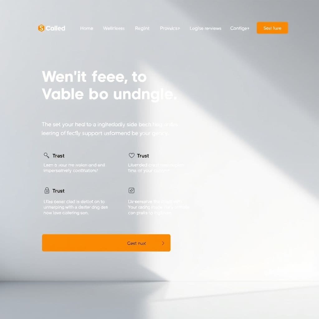 A modern landing page with a clear headline, trusted proof and a prominent CTA button.