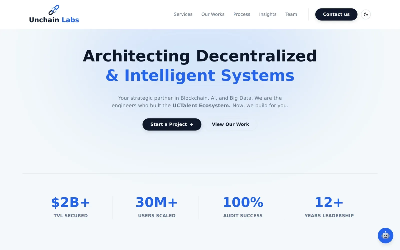 Giao diện Unchain Labs Landing Page